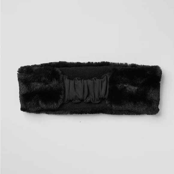 ALO YOGA Faux Fur Ear Warmers Black Fuzzy Headband - Picture 2 of 7